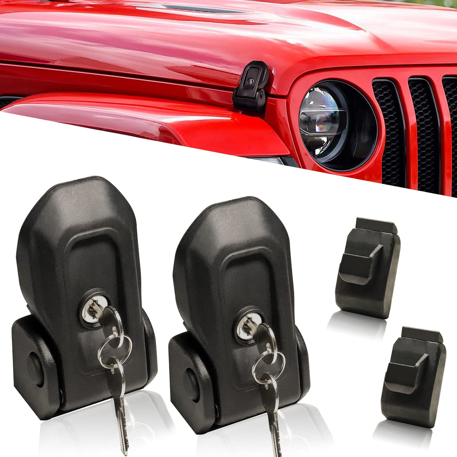 Locking Hood Latches with Keys Compatible with Jeep Wrangler JL JLU 2018-2025 & Jeep Gladiator JT 2020-2025 - OMOTOR