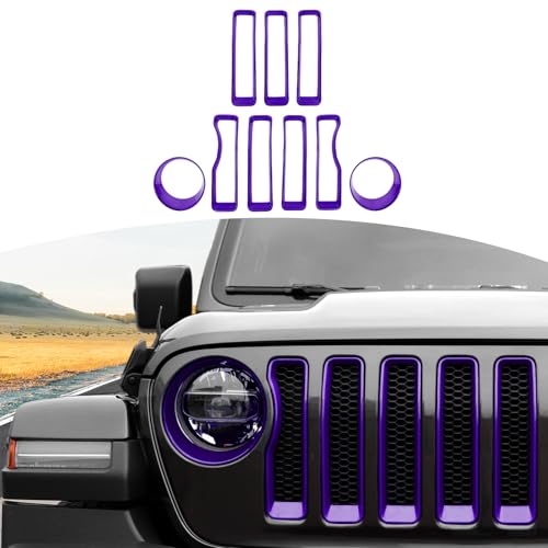 9pcs Mesh Front Grille Grill Insert Headlight Light Cover Trim for Jeep Wrangler JL JLU 2018-2022