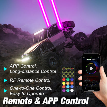 4 Color Whipless LED Whip Light for Polaris UTV ATV Can Am Maverick X3 SXS RZR Golf Cart - OMOTOR