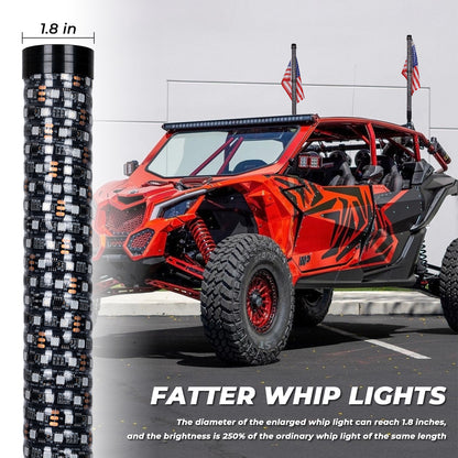 2FT/3FT Pair of RGB Chasing Fat Whips Lights with Bluetooth and Remote - OMOTOR