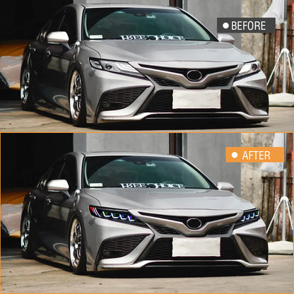 Headlights w/Amber Switchback Signal Lights Fit with 2018-2024 8th Gen Camry L, LE, SE, XLE, XSE TRD - OMOTOR