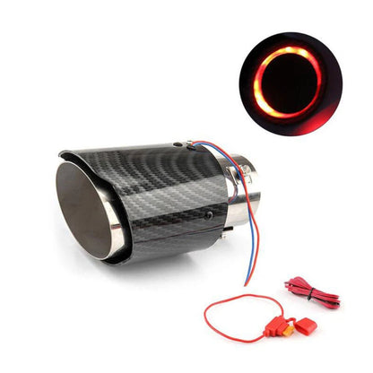 63-65mm Carbon Fibre Car Muffler Exhaust Tip Tail Pipe LED Light Accessories - OMOTOR