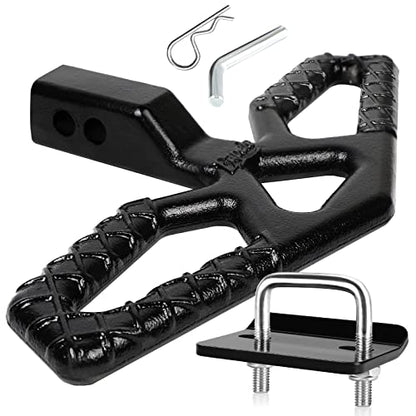 Tow Hitch Step for 2 inch Receivers, Solid Steel Construction Rust Resistant Powder Coated, 10,000lbs Rated Tow Strap Capacity, Black - OMOTOR