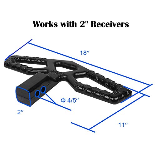 Tow Hitch Step for 2 inch Receivers, Solid Steel Construction Rust Resistant Powder Coated, 10,000lbs Rated Tow Strap Capacity, Black