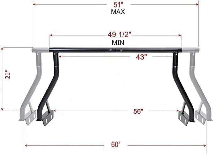 800 LB Low Profile Extendable Non-Drilling Steel Pickup Truck Bed Rack Sport Bar Rooftop Tent 2 Bar Set