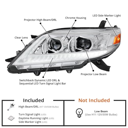 Switchback Projector Headlights For 2011-2020 Toyota Sienna