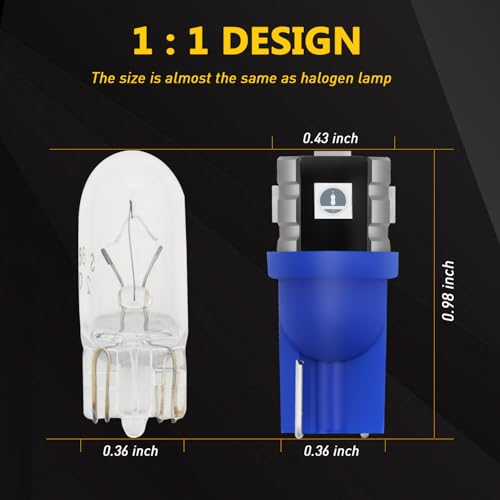 194 LED Light Bulb Blue, T10 168 Interior Dome Lights, 10 Pack