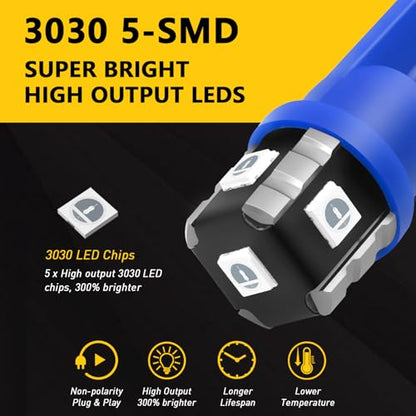 194 LED Light Bulb Blue, T10 168 Interior Dome Lights, 10 Pack