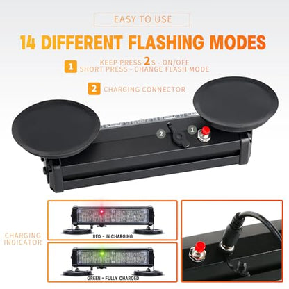 Battery Operated Flashing Strobe Light Bar for Vehicles Trucks Car
