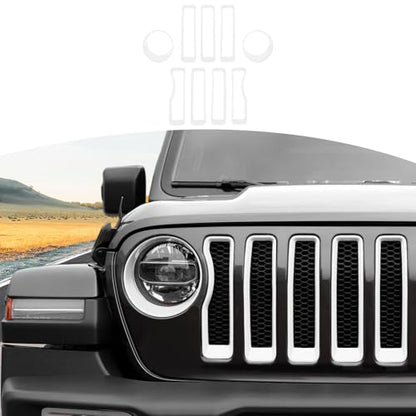 9pcs Mesh Front Grille Grill Insert Headlight Light Cover Trim for Jeep Wrangler JL JLU 2018-2022