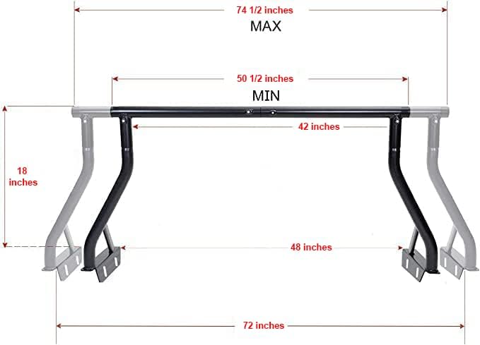 800 LB Low Profile Extendable Non-Drilling Steel Pickup Truck Bed Rack Sport Bar Rooftop Tent 2 Bar Set