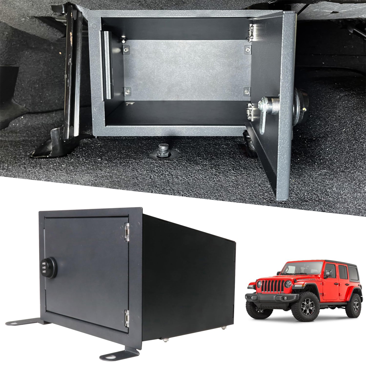 Under Seat Storage Lock Box Compatible with 2018-2025 Jeep Wrangler JL 4 Door 4XE