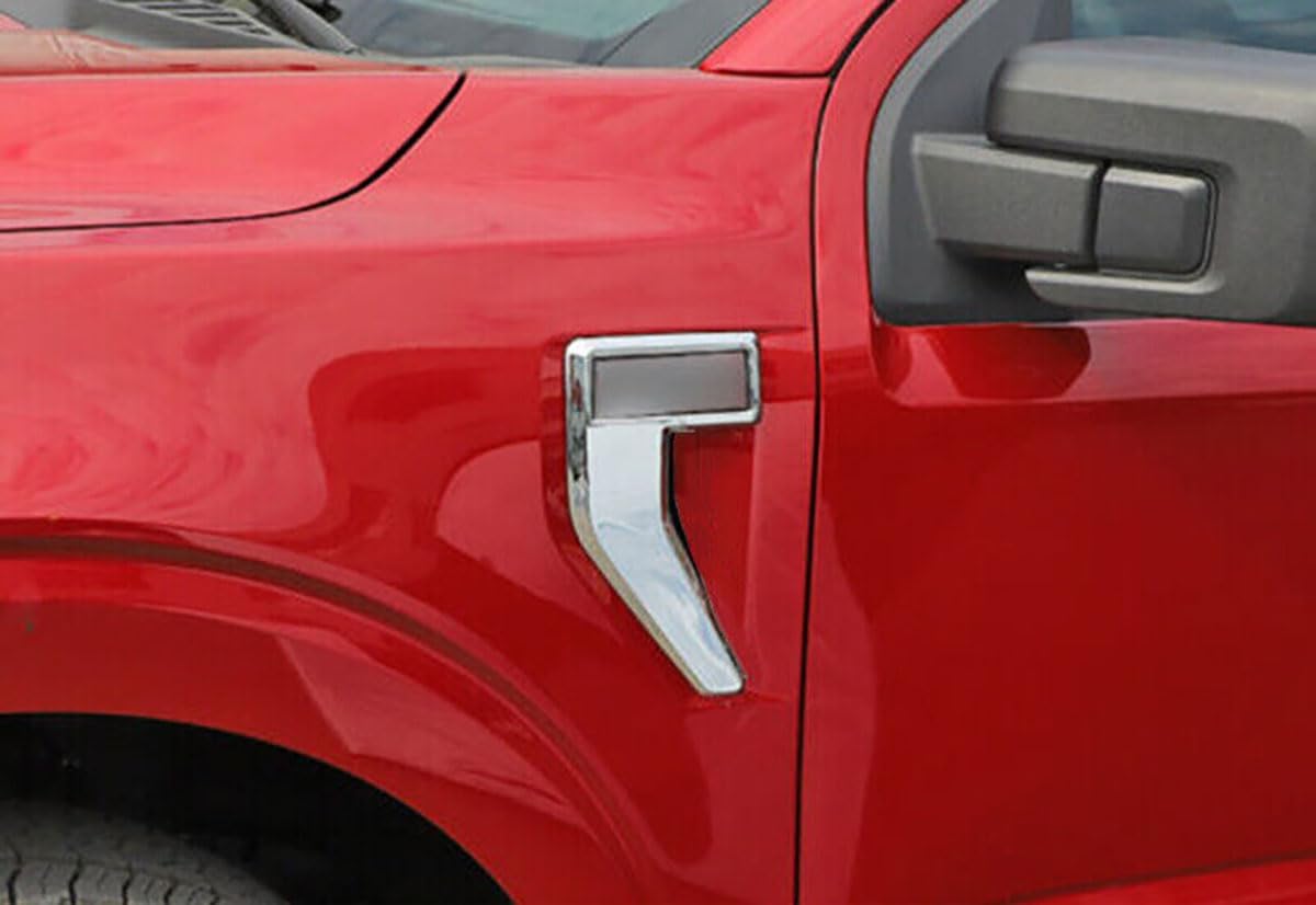 Fender Side Vent Cover Trim Compatible With Ford F150 F-150 2024 2023 2022 2021 Fender Side Vent Sticker Exterior Car Accessories ABS 2PCS (Glossy Chrome Style) Not Fit For Raptor