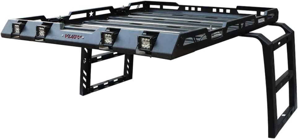 Hard Top Basket Roof Rack w/Ladder & 8 LED Lights Compatible with 2018 - 2026 Jeep Wrangler JL & JLU Unlimited 2&4 Doors