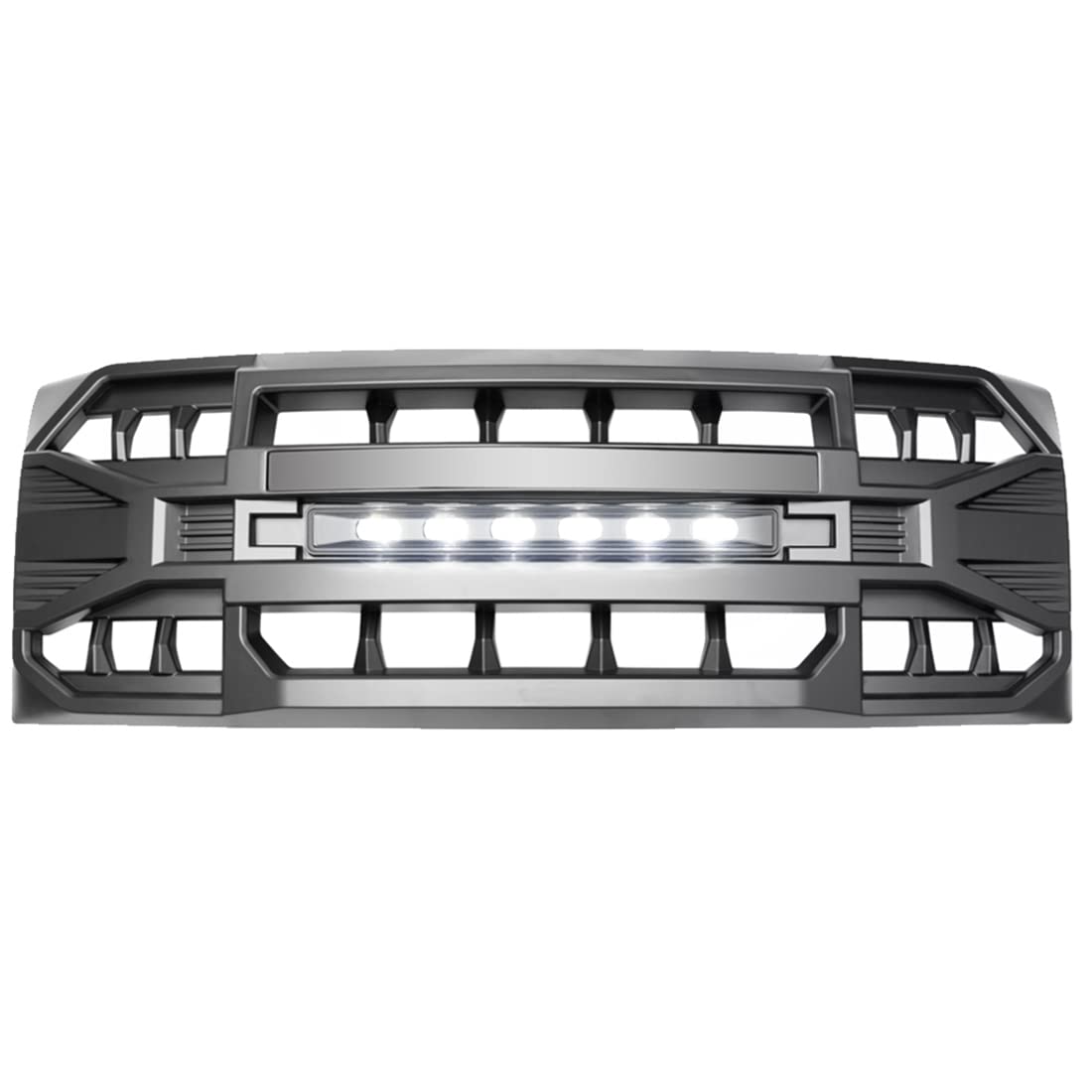 Front Grill Replacement for F150 2009-2014, Matte Black Front Bumper Grille w/Off-Road Lights