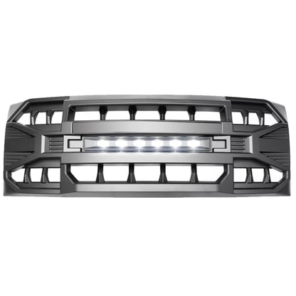 Front Grill Replacement for F150 2009-2014, Matte Black Front Bumper Grille w/Off-Road Lights - OMOTOR