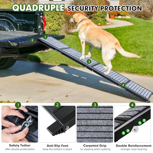 71"/67"/63" Large Dog Car Ramp,Folding Dog Ramp for Stairs with Anti-Slip Rug Surface,Pet Ramp for Dogs to Get Into a Car,SUV & Trucks,Dog Ramps for Large Medium Small Dogs Up to 250Lbs