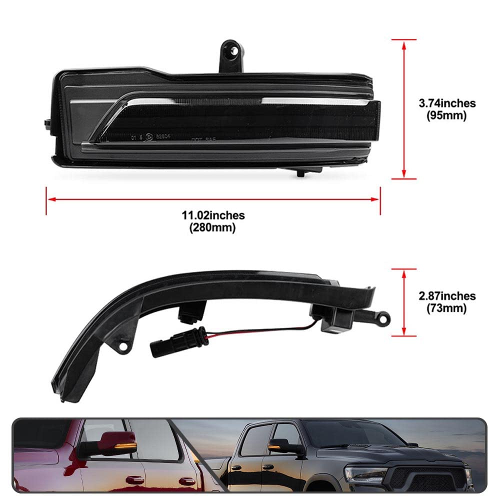 2Pcs Amber Sequential Blink Dynamic LED Side Mirror Marker Lights for Dodge Ram 1500 2019-2024