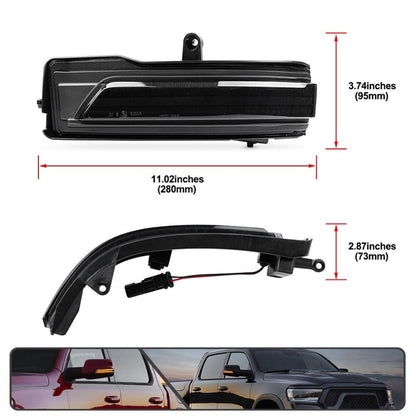 2Pcs Amber Sequential Blink Dynamic LED Side Mirror Marker Lights for Dodge Ram 1500 2019-2024