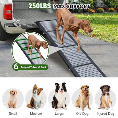 71"/67"/63" Large Dog Car Ramp,Folding Dog Ramp for Stairs with Anti-Slip Rug Surface,Pet Ramp for Dogs to Get Into a Car,SUV & Trucks,Dog Ramps for Large Medium Small Dogs Up to 250Lbs - OMOTOR