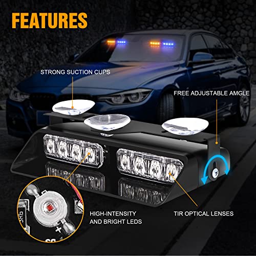 2 in 1 Dash Strobe Lights Front/Rear 16 LED Windshield Lights