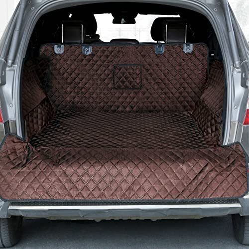 PETICON SUV Cargo Liner for Dogs, Waterproof Pet Cargo Cover Dog Seat Mat for SUVs Sedans Vans with Bumper Flap Protector, Non-Slip, Large Size Universal Fit, Black