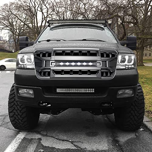 Front Grill Replacement for F150 2004-2008, Matte Black Front Bumper Grille w/Off-Road Lights