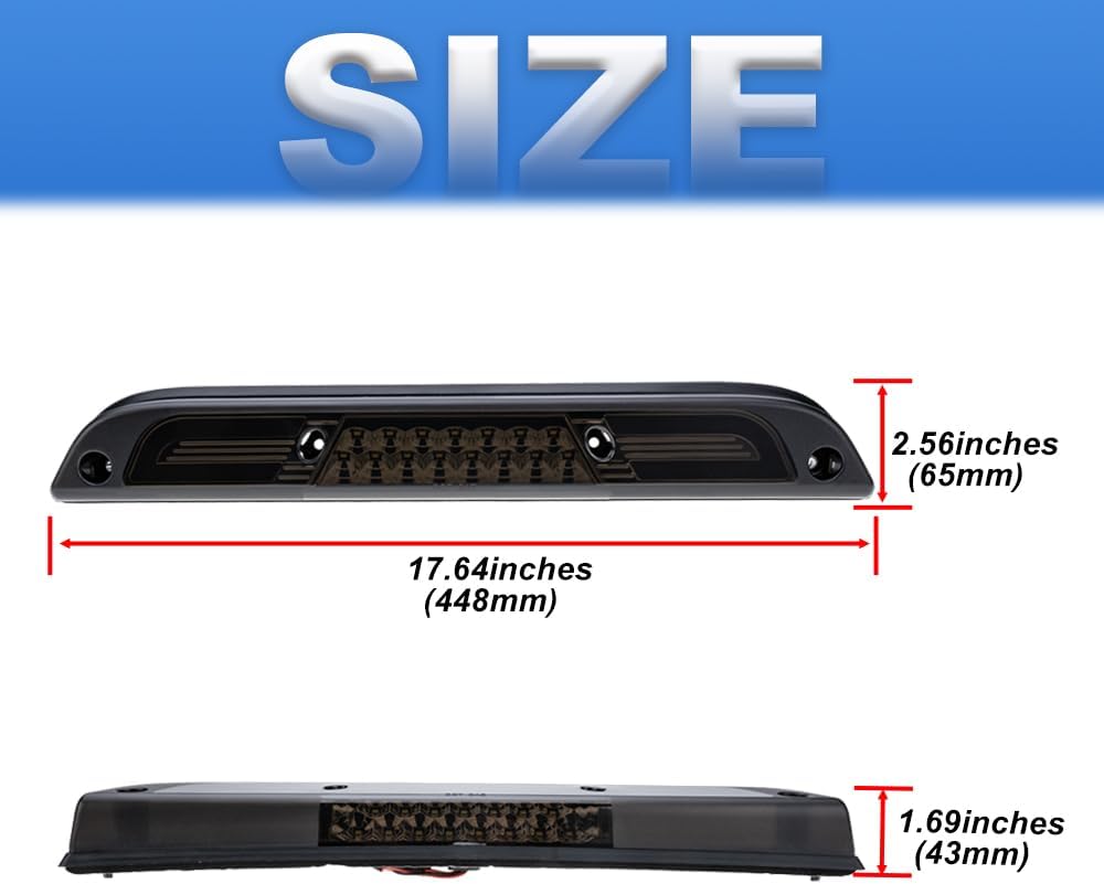 Third 3rd Brake Light LED for 2017-2022 F'ord F250 F350 F450 F550 Super Duty Ranger Maverick 15-20 F150 F'ord Center High Mount Rear Cab Brake Lights with Seal Gasket (Smoke Lens)