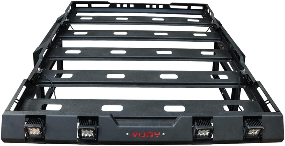 Hard Top Basket Roof Rack w/Ladder & 8 LED Lights Compatible with 2018 - 2026 Jeep Wrangler JL & JLU Unlimited 2&4 Doors
