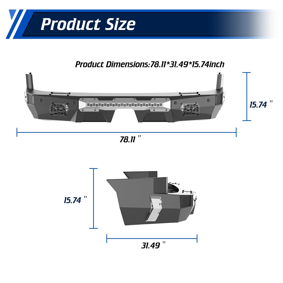 Rear Bumper Compatible with Toyota Land Cruiser LC250 2024 - 2026 with Side Wings & 2 * LED Pod Lights