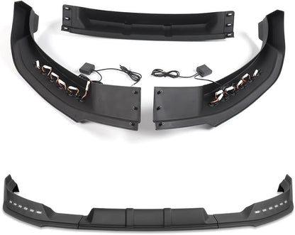 Front Bumper Lip fit for Compatible with Ford F-150 F150 (2021-2023), Front Lip Spoiler Air Chin Body Kit Splitter, Matt Black ABS, 2022, LED Sequential Running Lights, STP-Style
