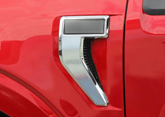 Fender Side Vent Cover Trim Compatible With Ford F150 F-150 2024 2023 2022 2021 Fender Side Vent Sticker Exterior Car Accessories ABS 2PCS (Glossy Chrome Style) Not Fit For Raptor