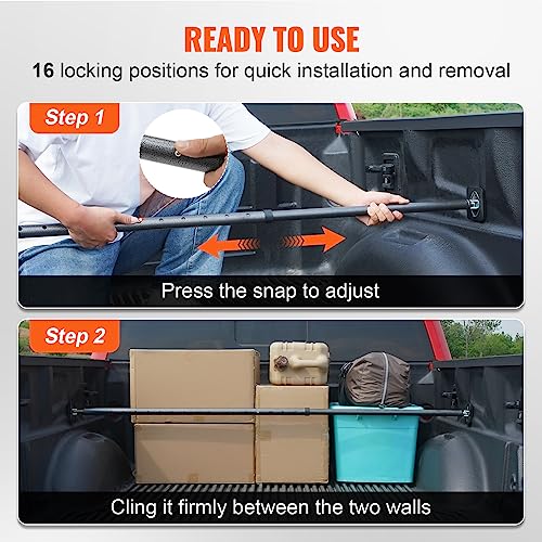 Cargo Bar, Truck Bed Bar Adjustable from 40" to 73", Heavy-Duty Steel Cargo Stabilizer Bar with 220 lbs Capacity, Truck Load Bar Stop Sliding for Pickup Truck Bed, SUV, Minitruck