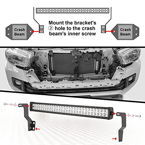 180W 32" LED Light Bar w/Remote Switch Wiring Kit & Front Bumper Mount Brackets Compatible with Toyota Tacoma 2016-2023