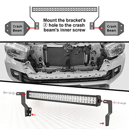 180W 32" LED Light Bar w/Remote Switch Wiring Kit & Front Bumper Mount Brackets Compatible with Toyota Tacoma 2016-2023