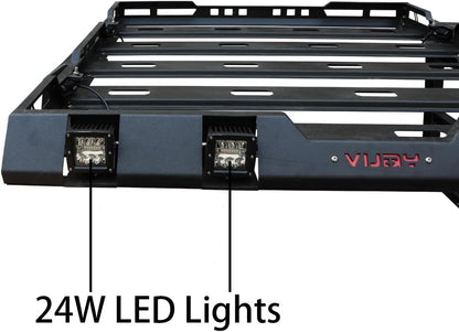 Hard Top Basket Roof Rack w/Ladder & 8 LED Lights Compatible with 2018 - 2026 Jeep Wrangler JL & JLU Unlimited 2&4 Doors