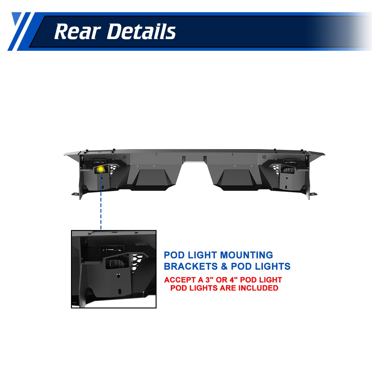 Rear Bumper Compatible with Toyota Land Cruiser LC250 2024 - 2026 with Side Wings & 2 * LED Pod Lights