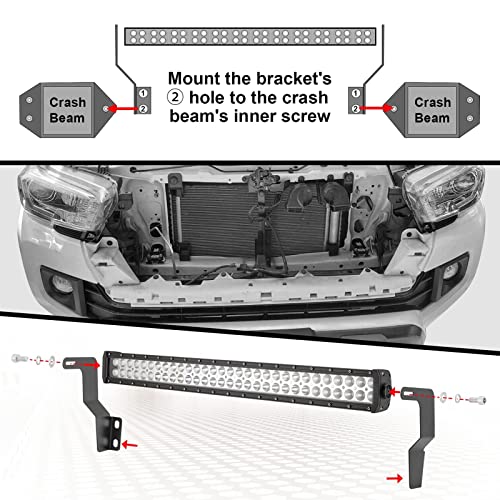 32" 180W High Power LED Light Bar & Front Bumper Lower Grille Mounting Brackets w/Rocker Switch Wiring Kit Compatible with Toyota Tacoma 2016-2022
