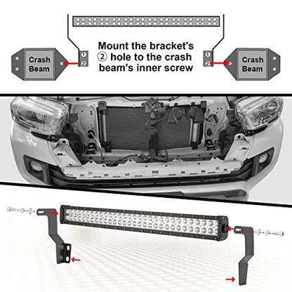 32" 180W High Power LED Light Bar & Front Bumper Lower Grille Mounting Brackets w/Rocker Switch Wiring Kit Compatible with Toyota Tacoma 2016-2022