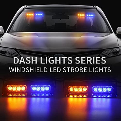 2 in 1 Dash Strobe Lights Front/Rear 16 LED Windshield Lights