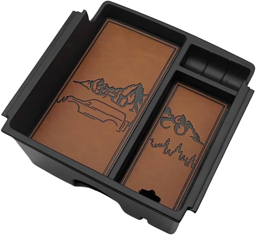 TripleAliners Center Console Organizer Compatible with 2021-2024 Ford Bronco(no for Sport) Accessories 6th Gen Bronco 2/4-Door Center Console Storage Box ABS Material with Leather Trim(V2_Brown)