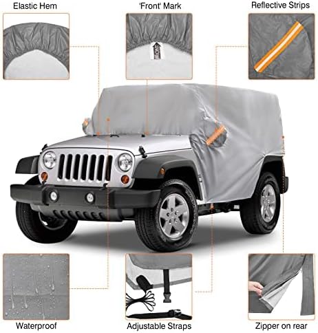 Wrangler Car Cab Cover Fit for 1987-2022 Jeep Wrangler CJ,YJ, TJ & JK 2 Doors, Waterproof Oxford Sun Shade Car Cover Door Hard top Off,Convenient Zipper for Trunk