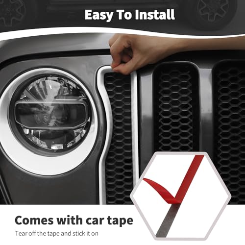 9pcs Mesh Front Grille Grill Insert Headlight Light Cover Trim for Jeep Wrangler JL JLU 2018-2022
