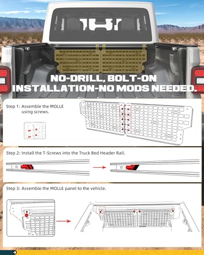 5ft Truck Bed Front MOLLE Panel Fit for Jeep Gladiator JT 2020-2026