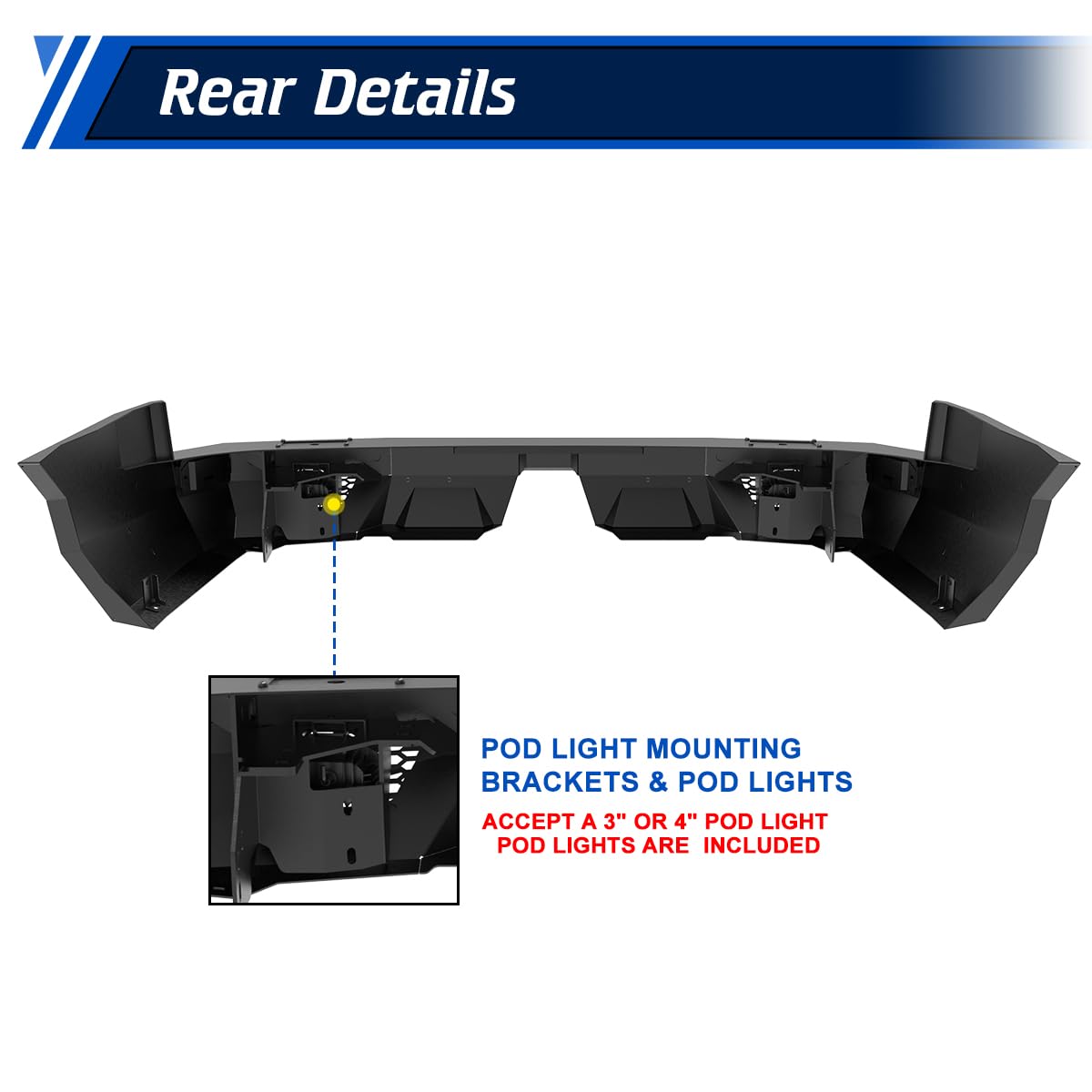 Rear Bumper Compatible with Toyota Land Cruiser LC250 2024 - 2026 with Side Wings & 2 * LED Pod Lights