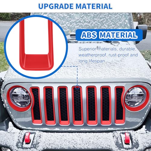 9 Pcs Front Grill Inserts fit for Jeep Wrangler for JL JLU Unlimited Sport SportS 2018 - 2023
