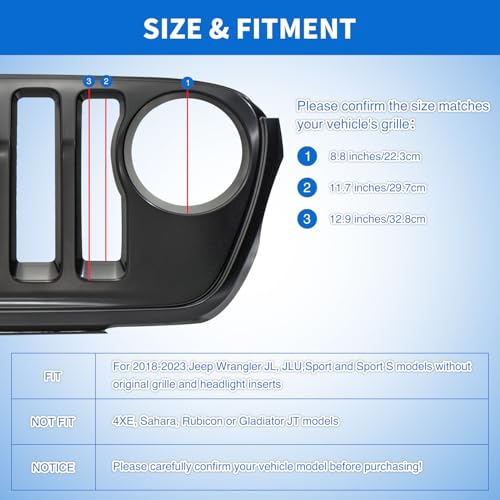 9 Pcs Front Grill Inserts fit for Jeep Wrangler for JL JLU Unlimited Sport SportS 2018 - 2023