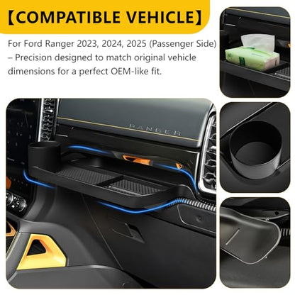 Passenger Side Storage Box with Cup Holder For Ford Ranger 2023–2025