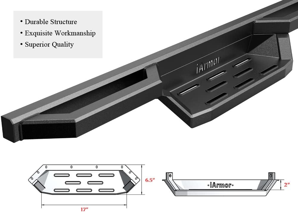 6.5in Nerf Bars Pocket Steps Square Tube Rocker Guards Compatible with Toyota Tundra CrewMax Cab 07-21