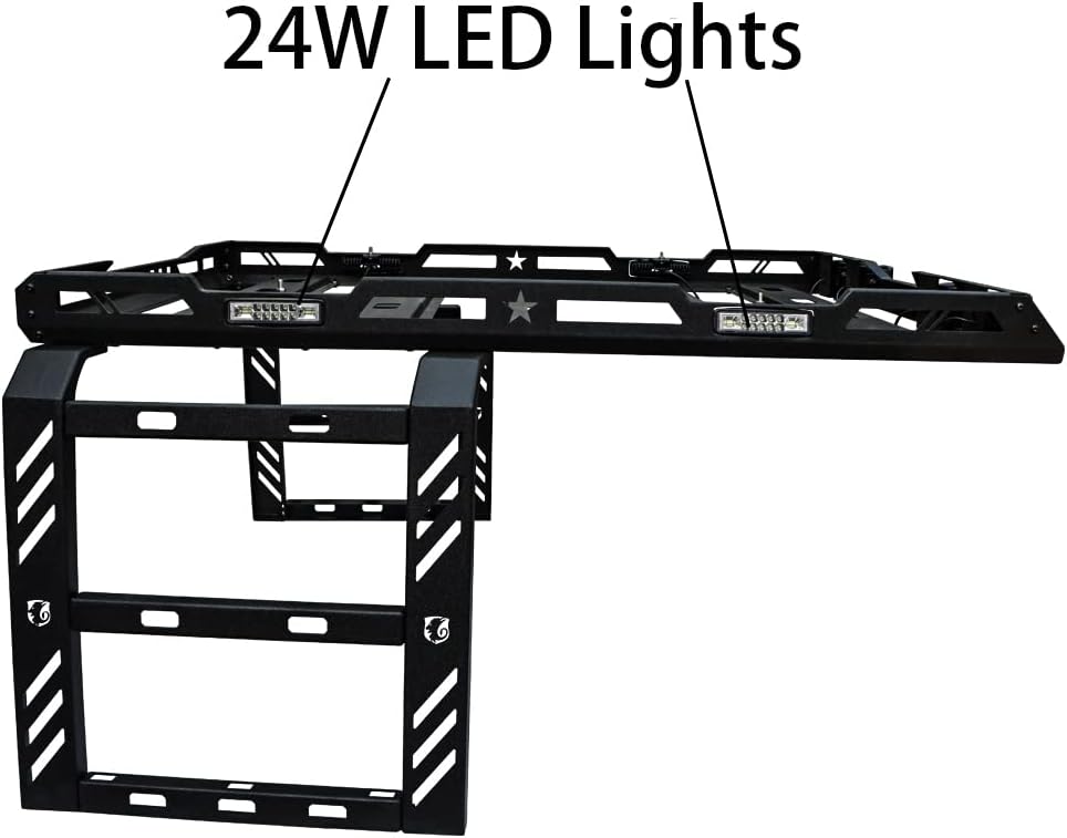 Hard Top Basket Roof Rack w/Ladder & 8 LED Lights Compatible with 2018 - 2026 Jeep Wrangler JL & JLU Unlimited 2&4 Doors